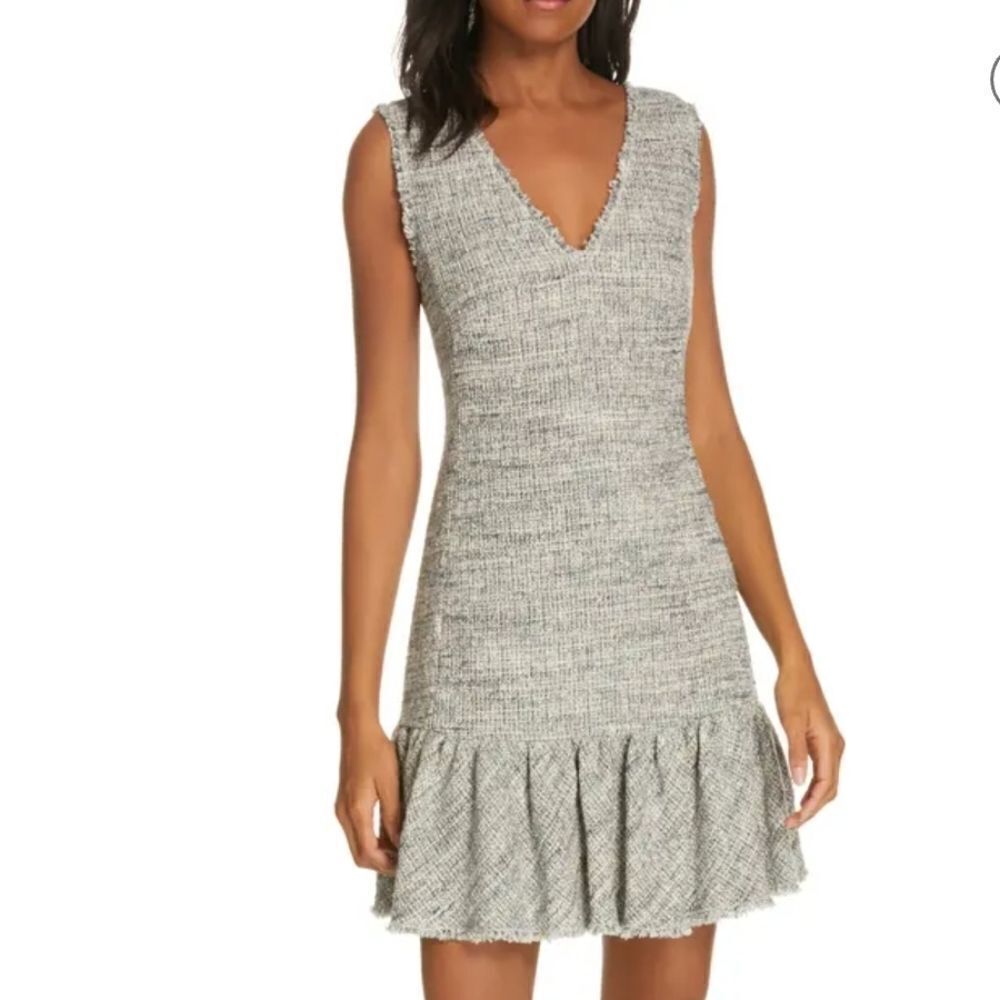REBECCA TAYLOR Sleeveless V neck Tweed blue grey Ruffle Hem Sheath Dress… - Picture 12 of 16
